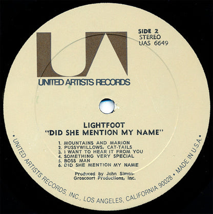 Gordon Lightfoot : Did She Mention My Name (LP, Album, RE)