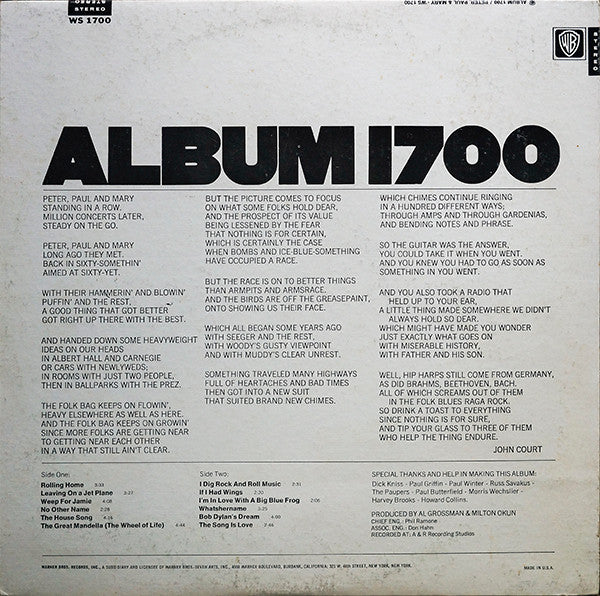 Peter, Paul And Mary* : Album 1700 (LP, Album, RP)