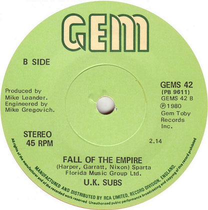 U.K. Subs* : Party In Paris (7", Single, Ora)
