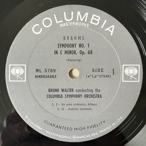 Brahms* - Bruno Walter, Columbia Symphony Orchestra : Symphony Nr. 1 (LP, Mono)