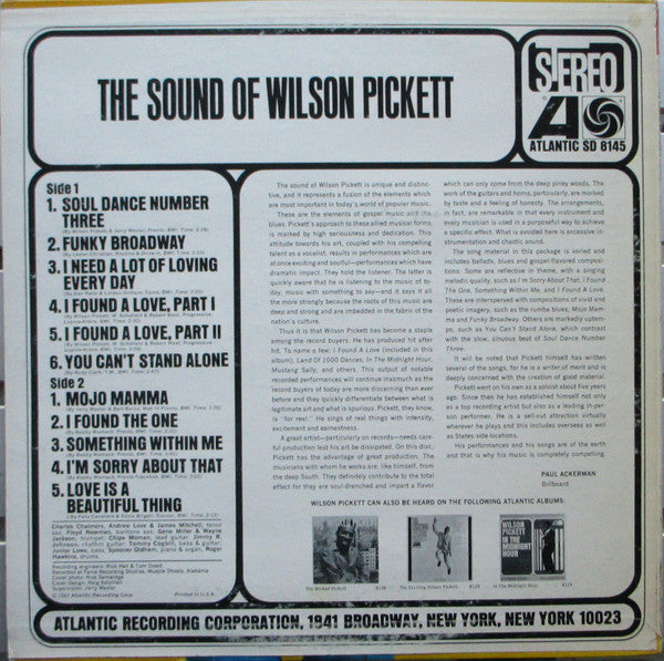 Wilson Pickett : The Sound Of Wilson Pickett (LP, Album, Pre)