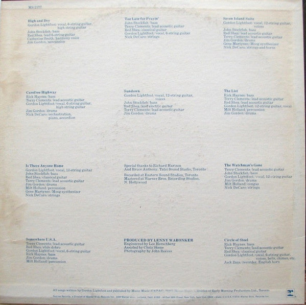 Gordon Lightfoot : Sundown (LP, Album, Pit)