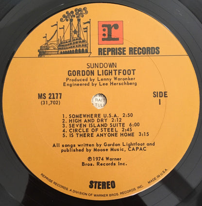 Gordon Lightfoot : Sundown (LP, Album, Pit)