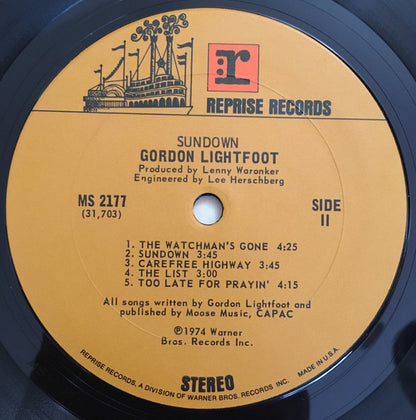 Gordon Lightfoot : Sundown (LP, Album, Pit)