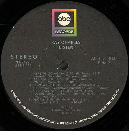 Ray Charles : Invites You To Listen (LP, Album, Club, Jac)