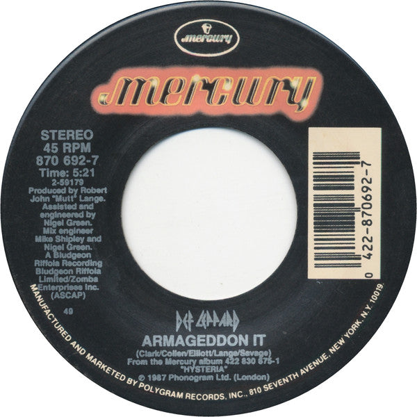 Def Leppard : Armageddon It! (7", Single, 49)