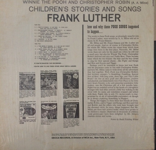 Frank Luther (2) : Winnie The Pooh And Christopher Robin (LP, Album, RE)