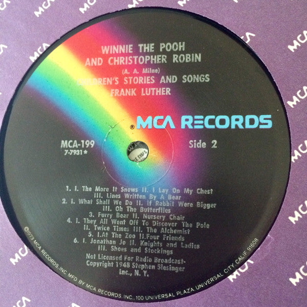Frank Luther (2) : Winnie The Pooh And Christopher Robin (LP, Album, RE)