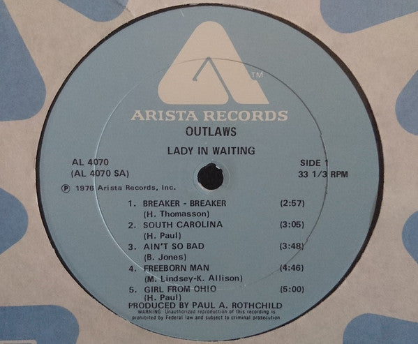 Outlaws : Lady In Waiting (LP, Album, Pet)
