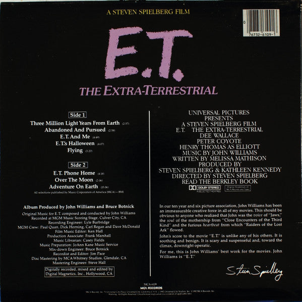 John Williams (4) : E.T. The Extra-Terrestrial (Music From The Original Motion Picture Soundtrack) (LP, Glo)