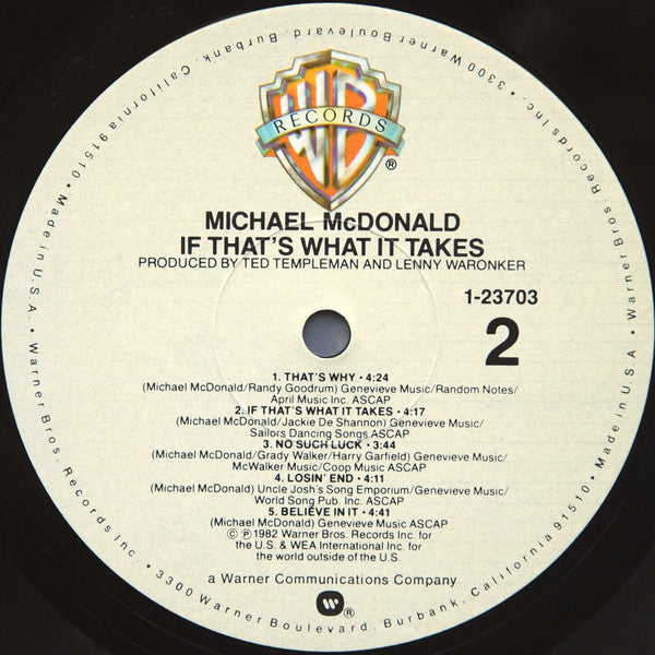 Michael McDonald : If That's What It Takes (LP, Album, All)