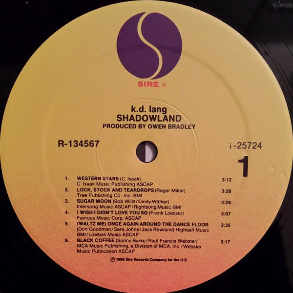 k.d. lang : Shadowland (The Owen Bradley Sessions) (LP, Album, Club)