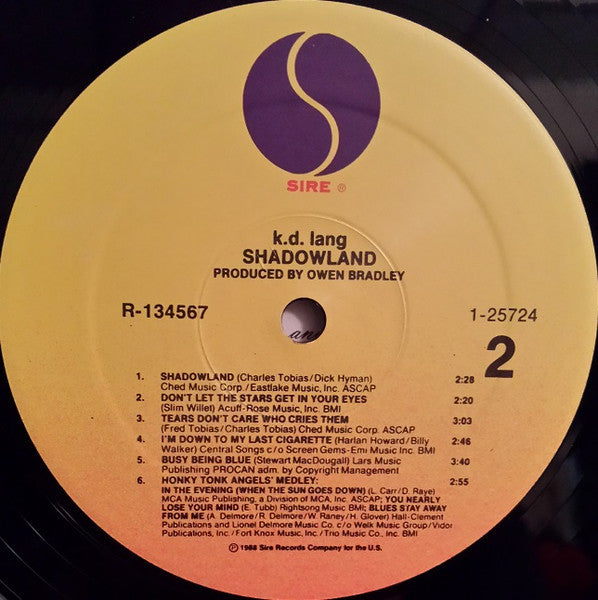k.d. lang : Shadowland (The Owen Bradley Sessions) (LP, Album, Club)