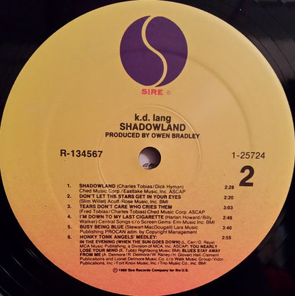 k.d. lang : Shadowland (The Owen Bradley Sessions) (LP, Album, Club)