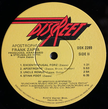 Frank Zappa : Apostrophe (') (LP, Album, RE, Win)