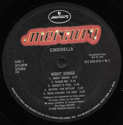 Cinderella (3) : Night Songs (LP, Album, Promo)
