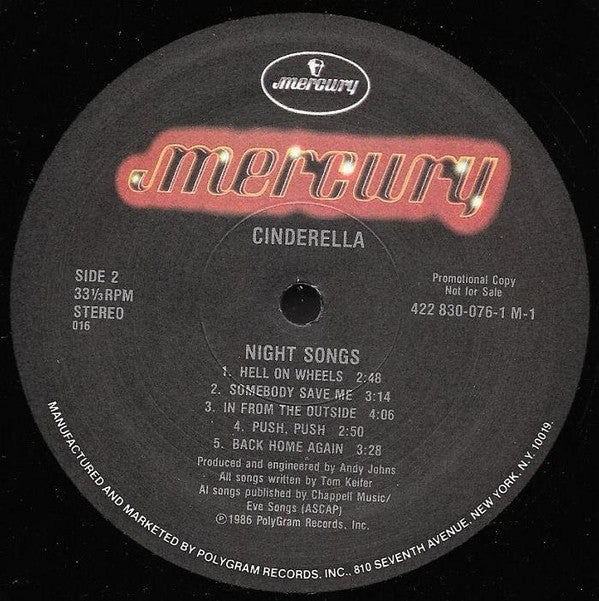 Cinderella (3) : Night Songs (LP, Album, Promo)