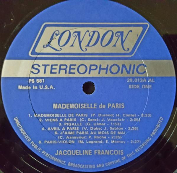 Jacqueline François : Mademoiselle De Paris (LP, AL )