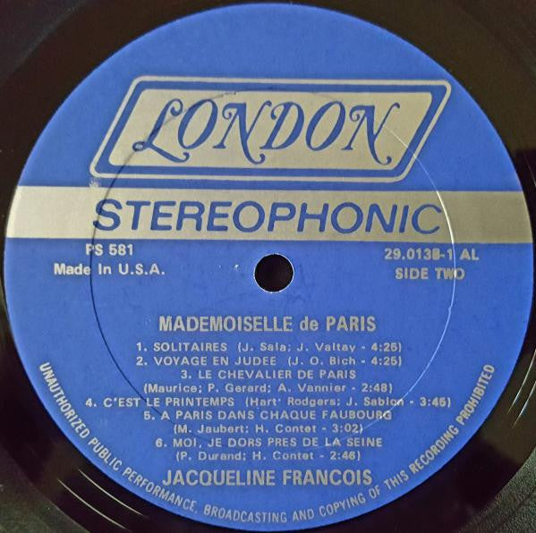 Jacqueline François : Mademoiselle De Paris (LP, AL )
