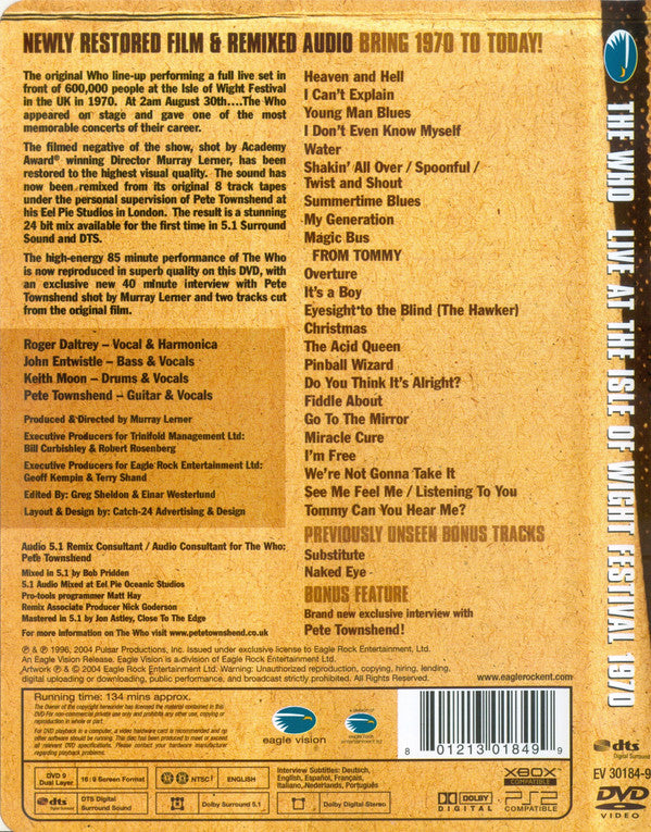The Who : Live At The Isle Of Wight Festival 1970 (DVD-V, RE, S/Edition, Multichannel, NTSC)