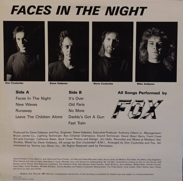 Fox* : Faces In The Night (LP, Album)