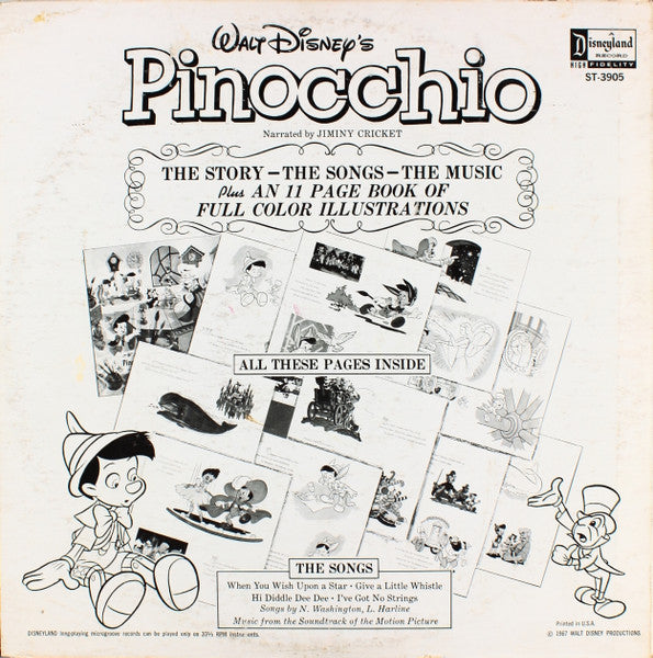 Jiminy Cricket : Pinocchio (LP, Album, RE, RP)