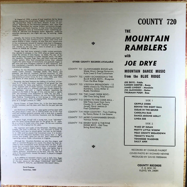 The Mountain Ramblers : Mountain Dance Music from the Blue Ridge (LP, Album)