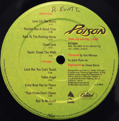 Poison (3) : Open Up And Say...Ahh! (LP, Album, Club, BMG)