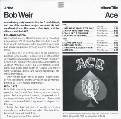 Bob Weir : Ace (LP, Album, Promo, San)