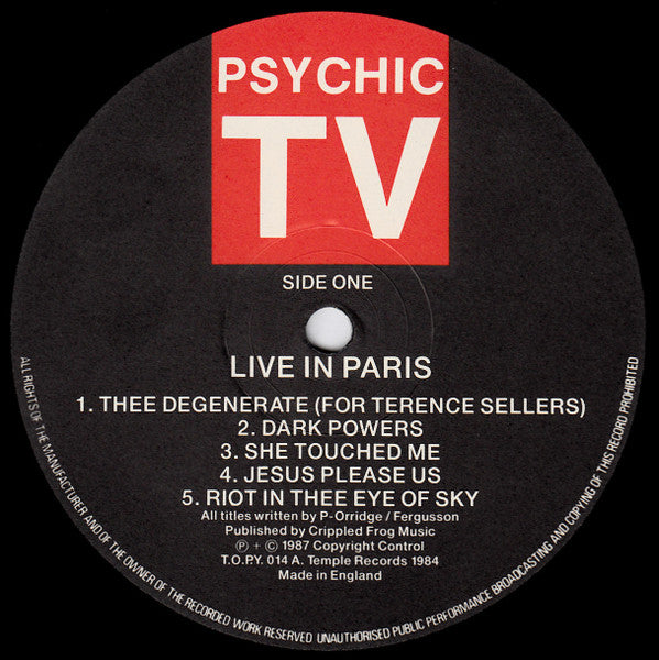 Psychic TV : Live In Paris (LP, Album, Ltd)