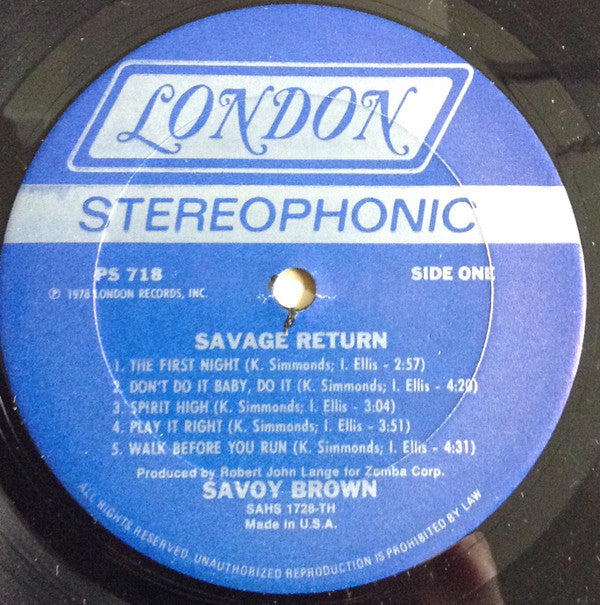 Savoy Brown : Savage Return (LP, Album, Ter)
