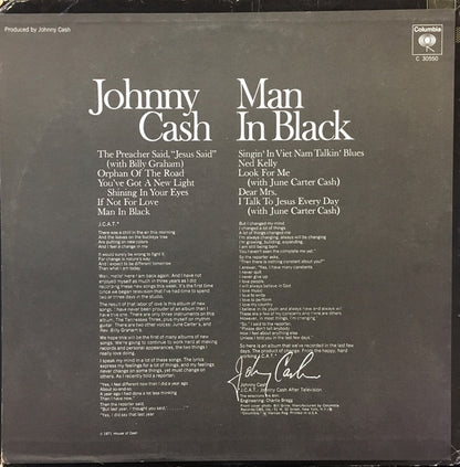 Johnny Cash : Man In Black (LP, Album, Pit)