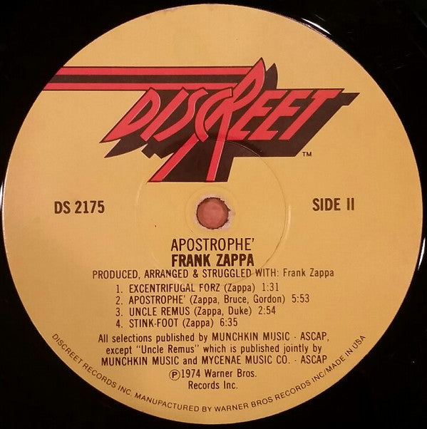 Frank Zappa : Apostrophe (') (LP, Album, RP, Win)