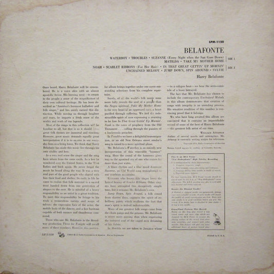 Harry Belafonte : Belafonte (LP, Album, Mono, Roc)
