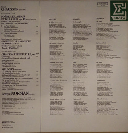 Ernest Chausson - Jessye Norman • Michel Dalberto • Quatuor & Orchestre Philharmonique De Monte-Carlo* • Armin Jordan : Poème De L'Amour Et De La Mer • Chanson Perpétuelle • Mélodies (LP, Album)