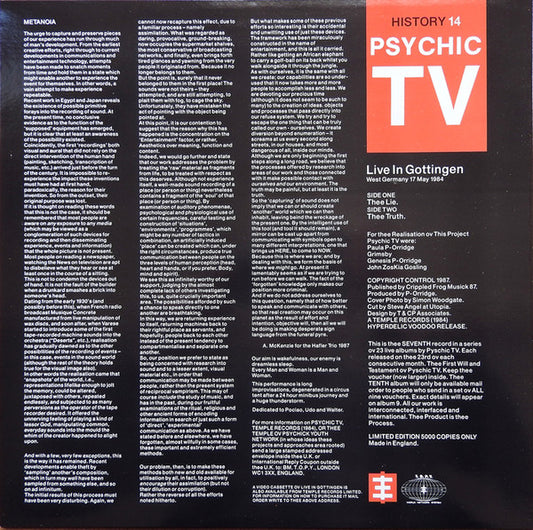 Psychic TV : Live In Gottingen (LP, Album, Ltd)