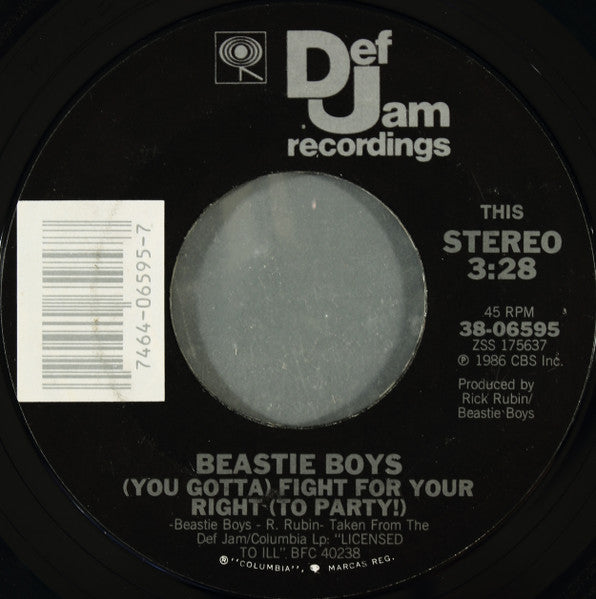 Beastie Boys : (You Gotta) Fight For Your Right (To Party!) (7", Single, Styrene, Pit)