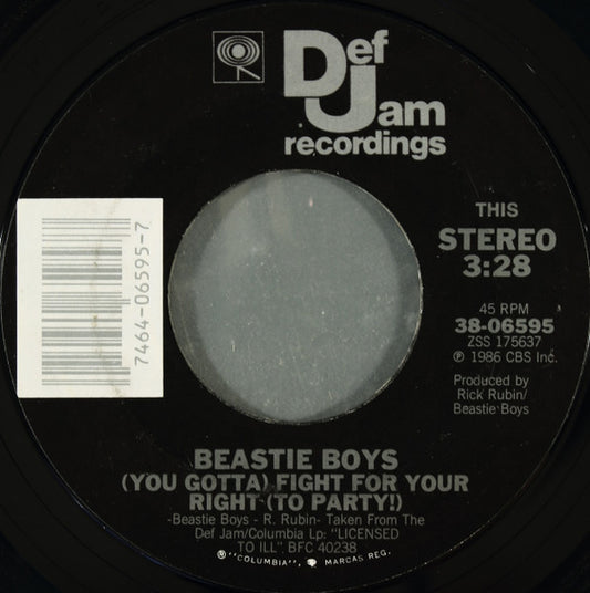 Beastie Boys : (You Gotta) Fight For Your Right (To Party!) (7", Single, Styrene, Pit)