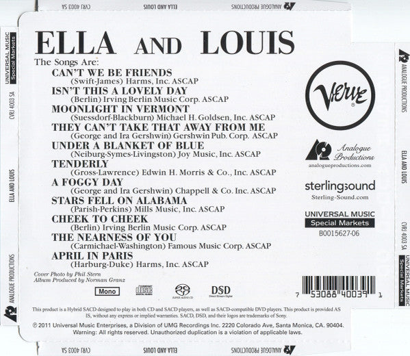 Ella* And Louis* : Ella And Louis (SACD, Hybrid, Album, Mono, RE)