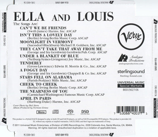 Ella* And Louis* : Ella And Louis (SACD, Hybrid, Album, Mono, RE)