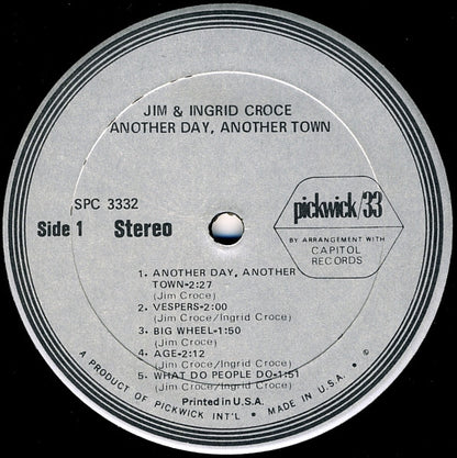 Jim & Ingrid Croce : Another Day, Another Town (LP, Album, RE)