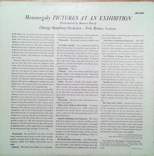 Moussorgsky* / Ravel* - Fritz Reiner, Chicago Symphony Orchestra : Pictures At An Exhibition (LP, Mono, Plu)