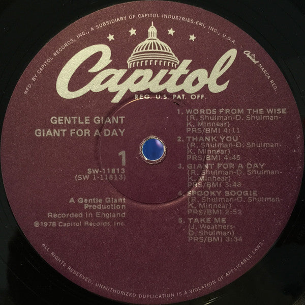 Gentle Giant : Giant For A Day (LP, Album, Win)