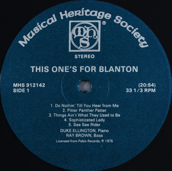 Duke Ellington, Ray Brown : This One's For Blanton (LP, Album, RE, DMM)
