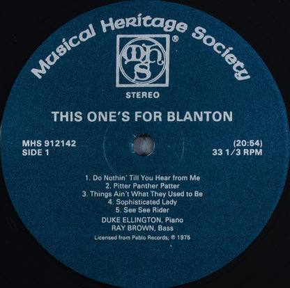 Duke Ellington, Ray Brown : This One's For Blanton (LP, Album, RE, DMM)