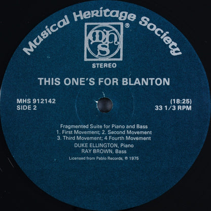 Duke Ellington, Ray Brown : This One's For Blanton (LP, Album, RE, DMM)