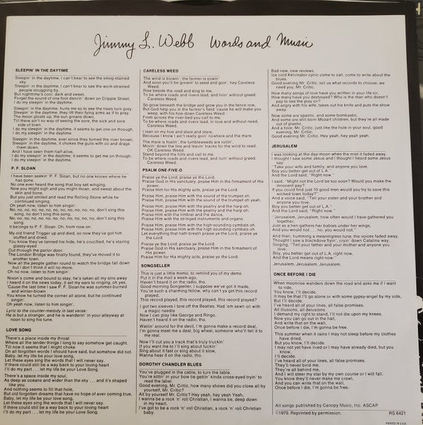 Jimmy L. Webb* : Words And Music (LP, Album, Pit)