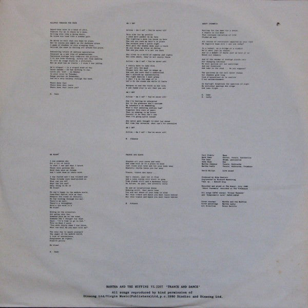 Martha And The Muffins : Trance And Dance (LP, Album)