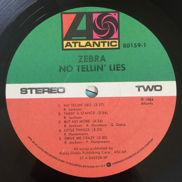 Zebra (8) : No Tellin' Lies (LP, Album, SP )