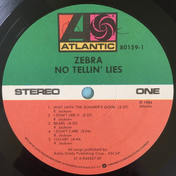 Zebra (8) : No Tellin' Lies (LP, Album, SP )